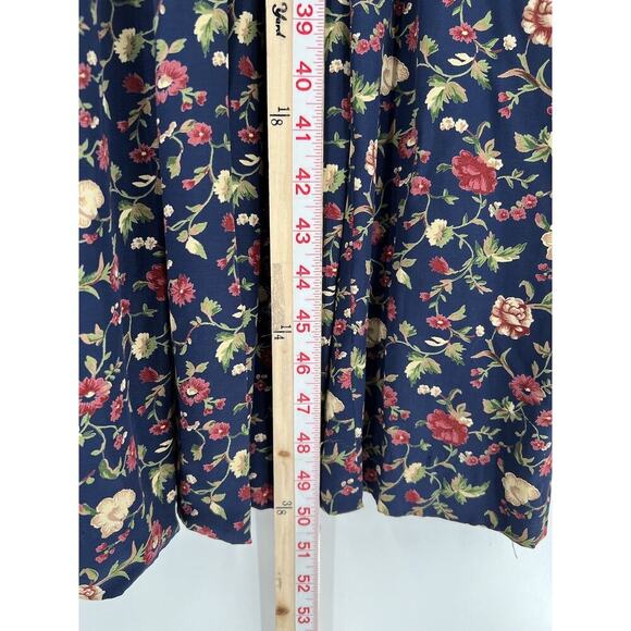 Talbots Vintage Dress Womens Medium/Large Navy Blue Floral Print Button Pleated - Picture 15 of 16